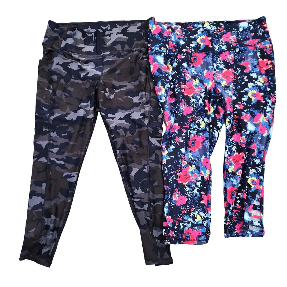 Lot 2 Livi Lane Bryant Leggings 18/20 Plus Size Camo Floral Capri 7/8 Activewear